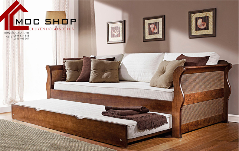 sofa giường gỗ tự nhiên